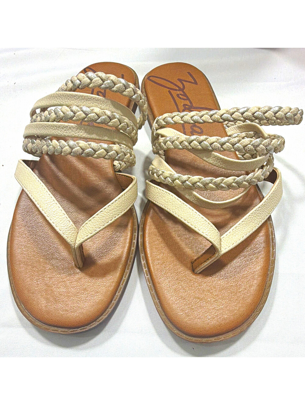 Zodiac Women’s Beige/Brown Braided Strappy Slip-On Flat Bohemian Sandals 8M